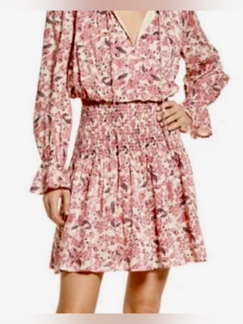bishop + young Maramot Dusty Pink Harmony Floral Long-Sleeve Smocked Dress M